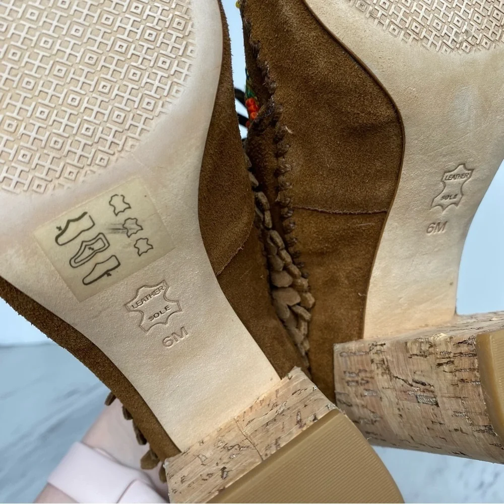 New! Tory Burch Huntington Fringe Brown Leather Heeled Bootie 6M